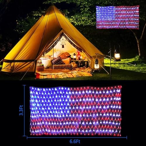 Decute American LED Flag Net Lights - 420 LED 4th of July Decorations Outdoor Lighted Flag String Lights of The United States for Memorial Day Yard Garden Festival Holiday Party - Thumbnail 4