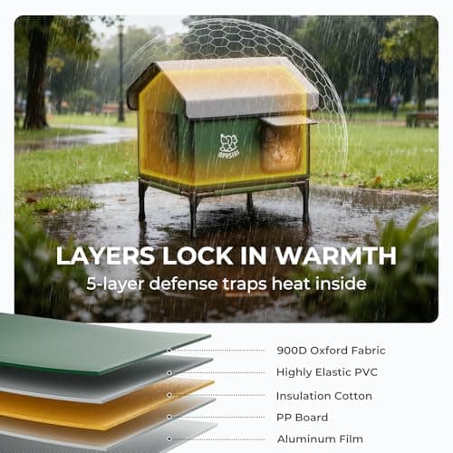 Apasiri Outdoor Cat House Weatherproof – Insulated Feral Cat Shelter with Heating Pad, Water Resistant 900D Oxford, Anti-Peep Curtains & Escape Door, Elevated Design for All Seasons, Small - Thumbnail 3