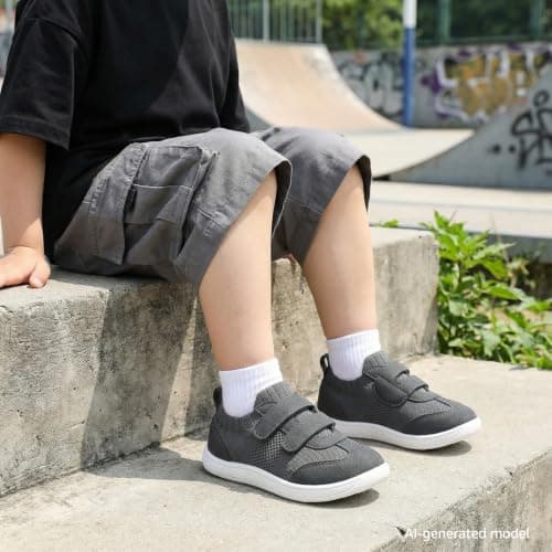 STQ KIDS Toddler Wide Toe Box Shoes Barefoot Boys Sneakers Kids Tennis First Walking Zero Drop Daily Wear School Outdoor Activities Breathable Comfortable Dark Grey Toddler Size 7 - Thumbnail 3