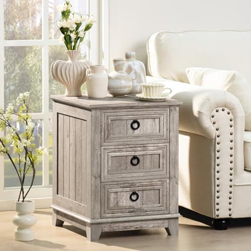 Joaxswe Farmhouse Night Stand Set of 2, 18" End Table with 3 Drawer Metal Handle, Dresser for Bedroom, Sofa Bed Side Table Chest of Drawers,Wood Nightstand Cabinet for Organizer, Living Room-Oak - Thumbnail 5