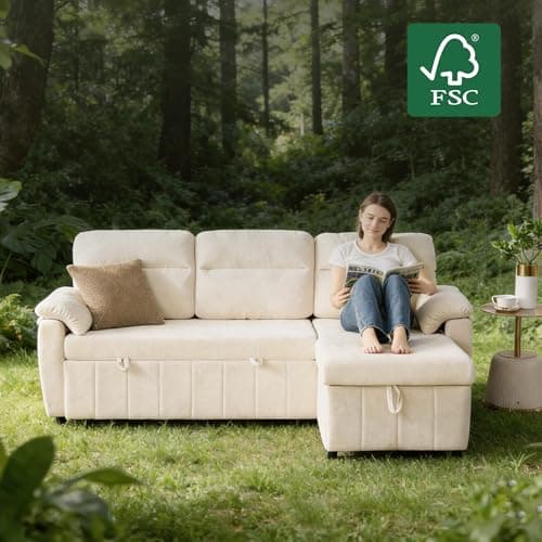 Tbfit 84" Sofa Bed Couch, Pull Out Couch with USB & Type-C Charging, Convertible Sofa Bed with Storage Chaise, Chenille Queen Sleeper Sofa for Small Spaces, Living Room, Apartment, RV, Beige - Thumbnail 4