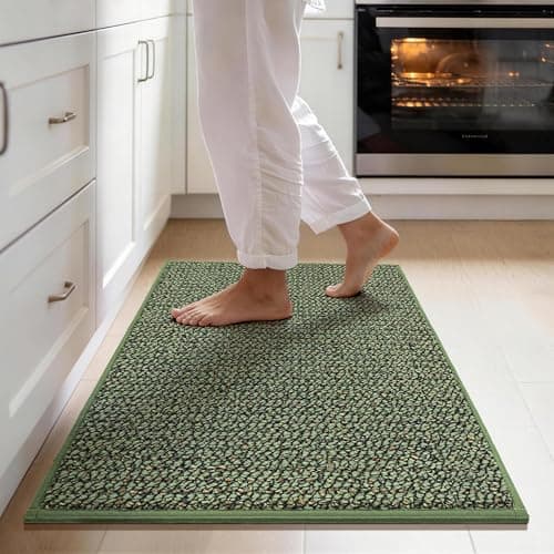 JSEI Kitchen Rugs, 17''x30'' Non-Slip Kitchen Mats for Floor, Machine Washable Absorbent and Stain Resistant Kitchen Runner, Carpet Mats with TPR Backing for Kitchen, Green - Image 1