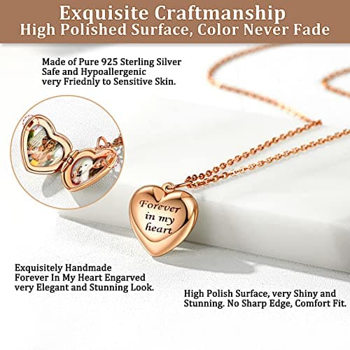 Bestyle "Forever in My Heart Locket Necklace Small Silver Rose Gold Heart Locket Pendant for, Love Statement Locket Necklace Chain for Mom Mother Wife Daughter, 18"+2" Chain - Thumbnail 5