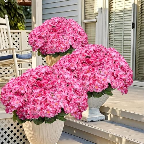 BSMYBO 6PCS Artificial Geraniums Outdoor Flowers, Faux Pink Geraniums Artificial Flowers Plants Outdoor UV Resistant Plants, Realistic Silk Flowers for Cemetery, Front Porch Decor, Table Centerpiece - Thumbnail 2