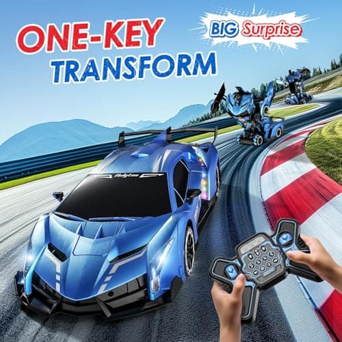 Holyton Big 1:10 Scale Transform RC Car & Robot – One-Button Transformation, Gesture Sensing, LED Lights, Music & Fog Spray, 2 Batteries 80 Mins Play, Birthday Gift for Boys Girls Ages 3-12 - Thumbnail 4