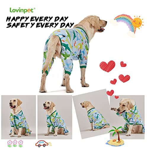 LovinPet Surgical Recovery Shirt for Large Dogs, Undershirt for Dog Coats, Lightweight Stretchy Knit Dog Onesie, Big Bites Turquoise Print, Pitbull Shirt, UV Protection,Stop Shedding for Dogs, 3XL - Thumbnail 6