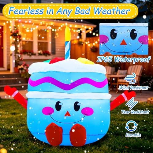 GIFTFIND 4.3Ft Cute Inflatable Cake Outdoor Decoration, Mirthful Cake Doll with Arm & Leg Blow Up Birthday Party Event Indoor Garden Lawn Yard Inflatables Decor, Blue - Thumbnail 5