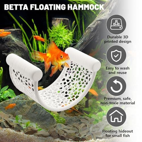 Ptazucv White Betta Fish Hammock,Betta Fish Tank Accessories Decorations,Safe Floating Aquarium Rest Ledge for Bettas,Nano Fishs,Small Fish Shrimp (White) - Thumbnail 3