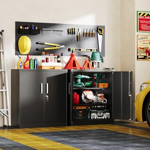 Tivostaral Metal Garage Storage Cabinet with Doors and Adjustable Shelves, 35.4" Locker Organizer Steel Garage Cabinets, Lockable File Cabinet for Home, Office, Warehouse, Tools - Thumbnail 2