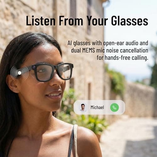 AICUDDO Smart AI Glasses with Camera, Hands-Free Video Recording Glasses for Men Women, Real-Time Translation, Bluetooth Open-Ear Audio, ChatGPT AI Assistant, Discrete Professional Recording (Black) - Thumbnail 5