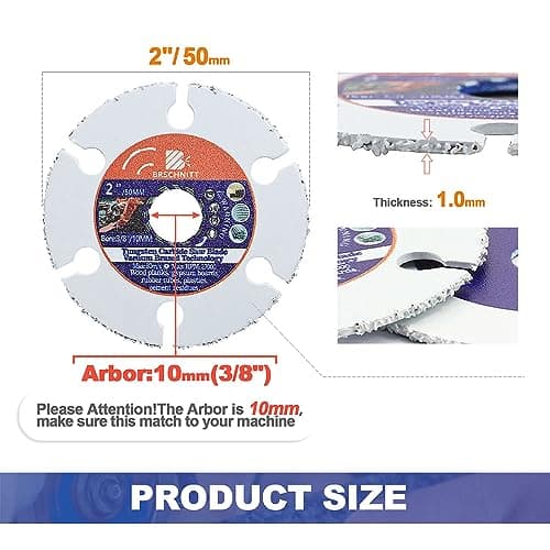 Carbide Multi Wheel 2inch - BRSCHNITT Wood Cutting Disc mini Angle Grinder 10mm Bore for Cutting Wood, Copper, Aluminum, Plastic and Soft Metal - Thumbnail 2