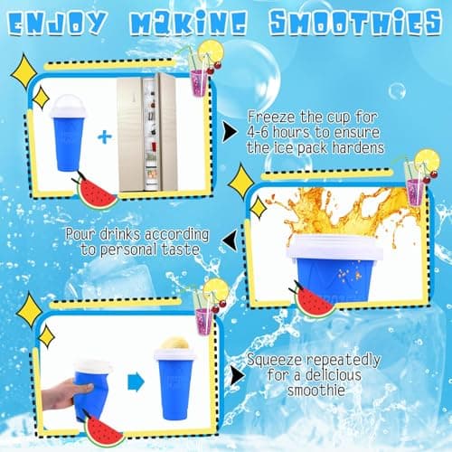Slushie Cup 2 Pack DIY Slushy Maker Cup Frozen Magic Squeeze Cups for Juice Milk Yogurt Ice Cream Make, DIY Smoothie Cooling Cups with Lid & Straw for Kids Friends Family - Thumbnail 4