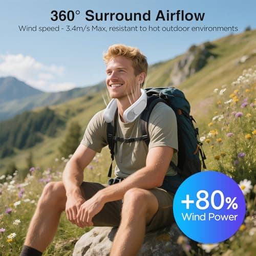 Hotsales Neck Fan, Hands Free Bladeless Neck Fans Portable Rechargeable, 6000 mAh Battery Operated Wearable Personal Fan, Cooling Neck Fan, 3 Speeds, USB Fan Gifts for Men, Women, Travel, Outdoor - Thumbnail 5
