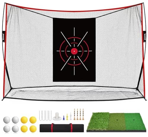 Golf Pracitce Net Set: 10x7ft Heavy Duty Golf Nets for Backyard Driving Real Balls, Golfer Training Equipment with Tri-Turf Mat for Outdoors/Indoors Hitting Driving Swing Chipping, Ideal Golfer Gift - Image 1