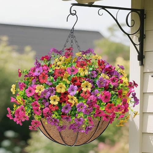Der Rose Artificial Hanging Flowers Basket for Outdoors Fake Hanging Plants Spring Summer Decoration UV Resistant for Garden Front Porch Patio Balcony Decor - Thumbnail 2