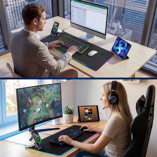 Gaming Mouse Pad Wireless Charging - Desk Mat Magnetic Foldable Phone Stand 15W Fast Charge, RGB Extended Large Keyboard Mousepad - PC Laptop Desk Pad for Work Game (Adapter Not Included) - Thumbnail 5