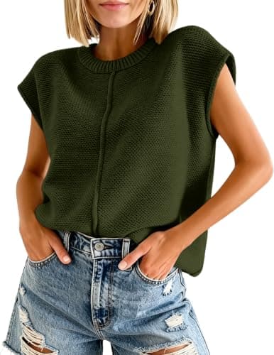 YesFashion Sleeveless Sweater Vest for Women, Lightweight Casual Vest for Daily Layering Mustard Green - Image 1