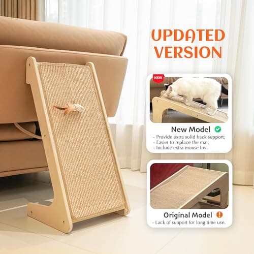 PETKARAY Cat Scratcher, Cat Sisal Scratching Ramp, L Shape Cat Scratch Pad for Indoor Cats, Wall Furniture Protector with Catnip Large - Thumbnail 2