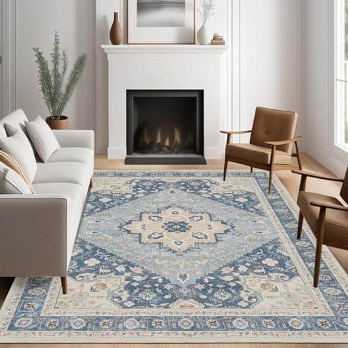 Washable Area Rugs, Bohemian Large Carpet for Living Room Bedroom,8'x 10' Blue - Thumbnail 6