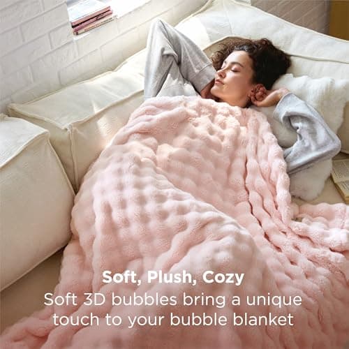 Bedsure 3D Fleece Bubble Blankets for Couch - Cute Pink Throw Blanket for Sofa Bedroom Decor - Luxury Soft Cozy Pink Birthday Gifts for Women Girls, Lightweight, Light Pink, 50"×60" - Thumbnail 3