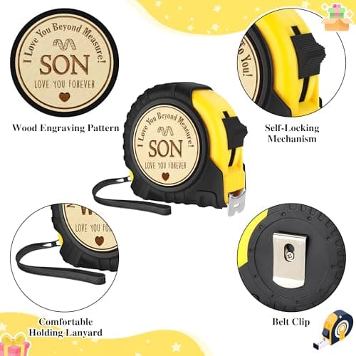 Fathers Day Birthday Gifts for Son from Mom Dad, To My Son Graduation Gifts for Kids Teens Adult Son in Law Bonus Step, I Love You Presents Ideas from Mother Father to Son Tape Measure 25FT Tool Gifts - Thumbnail 4