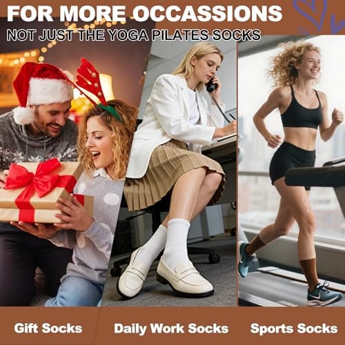 BISOUSOX Pilates Socks with Grips for Women, Anti Slip Grippy Yoga Barre Socks, Full Sole Sticky Reformer Workout Sock - Thumbnail 6