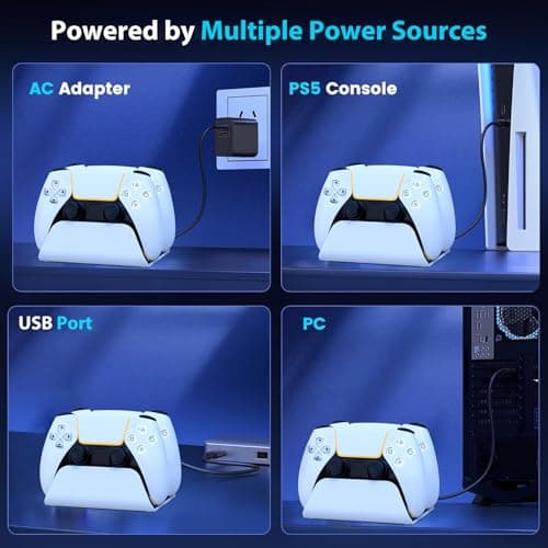 PS5 Controller Charger Station with LED Indicator,Dual Controller Fast Charging Dock,Desktop Display Stand for PlayStation 5 (White) - Thumbnail 6