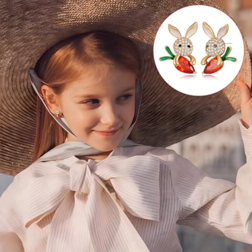 CUFELMU Easter Bunny Earrings for Women Crystal Rabbit Carrot Stud Earrings Animal Bunny Earrings for Holiday Party Gifts - Thumbnail 2