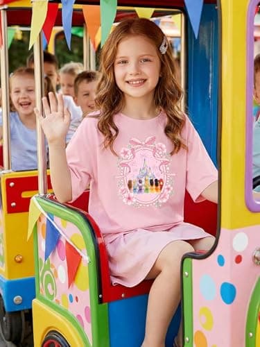 Magic Kingdom Shirts for Girls Oversized Magical Castle Princess T-Shirts Kids Family Vacation Trip Tee Pink - Thumbnail 2
