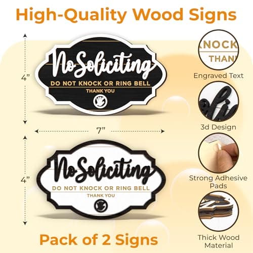 Woodamore No Soliciting Sign For House Door - 2 Pack Do Not Knock Or Ring Doorbell Signs For Front Door Hanging, No Soliciting Signs For Home, No Solicitors Sign For Office - Thumbnail 2