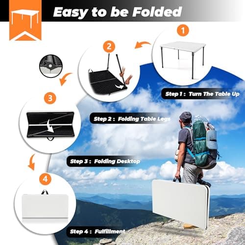 Outspurge 34" Folding Table, Portable Square Camping Card Table with Collapsible Legs & Carrying Handle, Plastic Tables for Outdoor Cooking,Camping,Picnic, Office, Party, White - Thumbnail 4