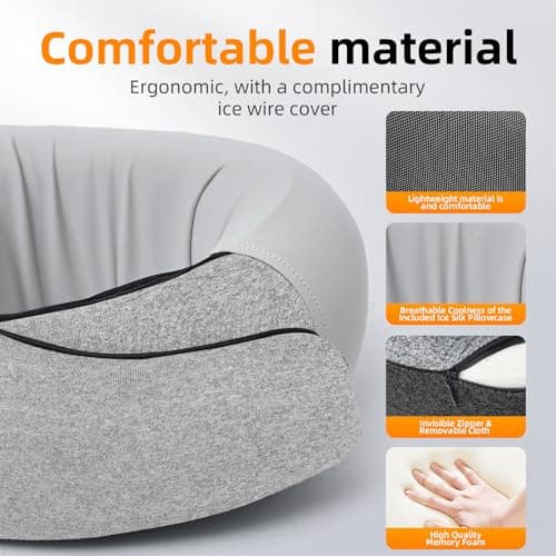 Travel Neck Pillows for Airplanes, Premium 100% Memory Foam Neck Pillow with Alternative Skin-Friendly Silk Cover - Upgrade Liner Enables Easy Pillowcase Cleaning, Travel Pillow Fits Plane, Car, Train - Thumbnail 3