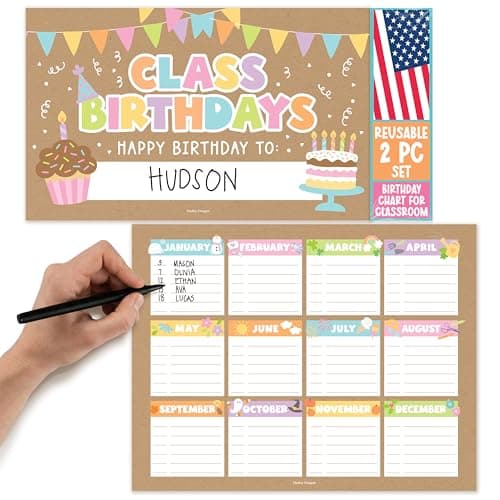 Happy Birthday Bulletin Board Set for Classroom - Dry Erase Birthday Calendar for Classroom Decor, Reusable Class Birthdays Chart, Kraft Preschool Kindergarten Elementary Bulletin Board Decorations