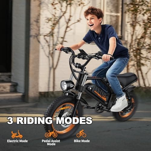 AVDLBIKE Electric Bike, 16'' Fat Tire eBike for Teens/Adults, 500W E-Bike with 36V/12.8Ah Removable Battery, 20MPH 45 Mile Range Commuting Electric Mountain Bike with Dual Dual Brakes-Orange A13 - Thumbnail 2