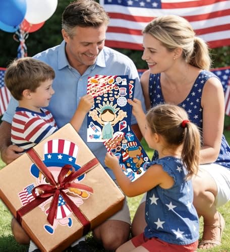4th of July Outfits for Women - 24Pcs Patriotic Stickers, Make-a-face Stickers,Fourth of July Decorations Accessories Party Favors Supplies for Memorial Day Classroom DIY Crafts Party Decorations - Thumbnail 6