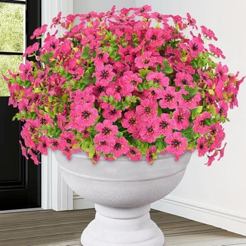 Elyum Artificial Flowers for Outdoors, 18 Bundles Artificial Plants & Flowers Outdoor, UV Resistant Faux Flowers Outdoor Fake Flowers for Outside Porch Window Box Decoration(Rose Red) - Image 1