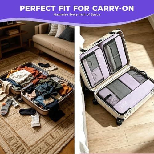 8-Piece Compression Packing Cubes for Travel, Elegant Ultralight Luggage Organizer Set for Women, Space Saving for Carry-On, Suitcase & Vacation Cruise Travel - Purple - Thumbnail 4