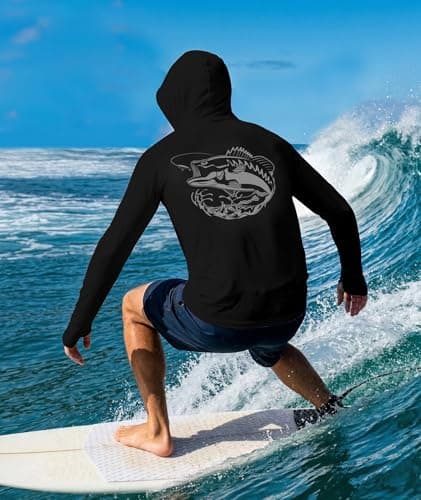 Fishing Shirts for Men with Hood UPF 50+ Sun Shirts Rash Guard Sun Hoodie Mens Long Sleeve UV Protection Shirt UV Shirt with Mask Black Large - Thumbnail 2