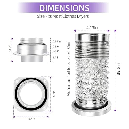 Magnetic Dryer Vent Hose Connector Kit Quick Coupling for Tight Space Including Flexible 3.3ft 4" Duct & two Clamps Easy to Clean for Laundry Room,Apartment Secadora Pipe Connection Exhaust Coupler - Thumbnail 3