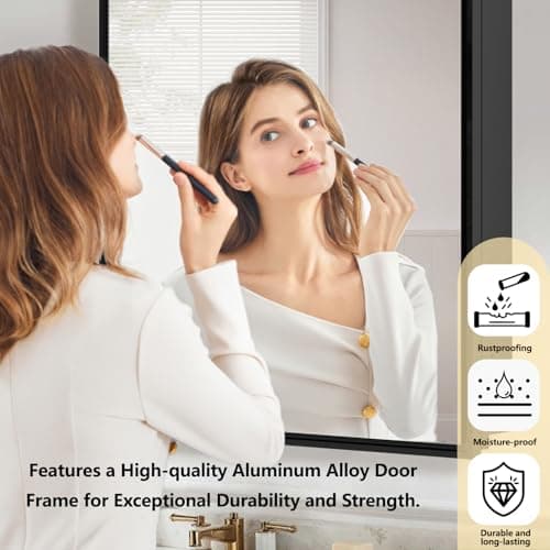 FOMAYKO 24x30 Inch Bathroom Medicine Cabinet with Mirror – Brushed Black Aluminum Frame, Surface Mount Single-Door Storage Cabinet, Black Bathroom Vanity Mirror Cabinet - Thumbnail 4