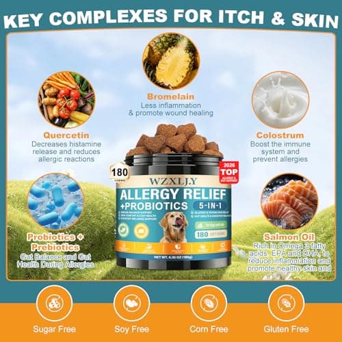 Dog Allergy Chews, Allergy Immune Bites for Dogs, Itching Skin Relief, Itchy Ears, Anti Itch, Paw Licking Treatment, Seasonal Allergies, Dog Probiotics for Digestive Health & Gut Health, 180 Chews - Thumbnail 3