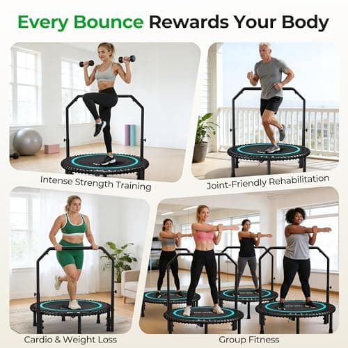 BCAN BT2 450/550LBS Mini Rebounder Trampoline for Adults with Bar, Fitness Trampoline with Bungees, Adjustable Handle, Stable & Quiet, Indoor Outdoor, Whole-Body Workout & Relaxation at Home-40IN-BLU - Thumbnail 6