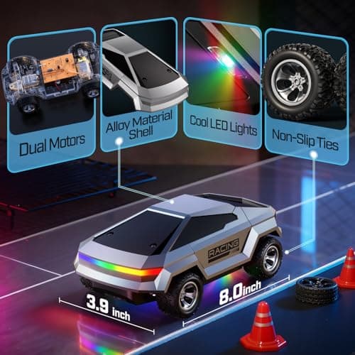 WayEee 1/24 Remote Control Car Cyber RC Truck, RC Cars for Kids with Colorful Lights, 2.4GHz Remote Control, 2 Rechargeable Batteries, 18KM/H Racing Car Toy, for Boys 3 4 5 6 7 8-12 - Thumbnail 4