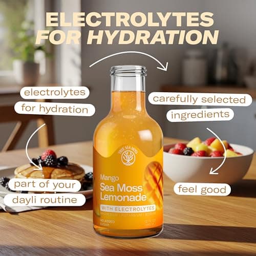 Mango Sea Moss Electrolyte Lemonade – Naturally Sweet Fruit Drink with Sea Moss & Electrolytes – No Added Sugar Hydration & Energy Support – 4 x 12 fl oz Bottles – Made in USA - Thumbnail 5