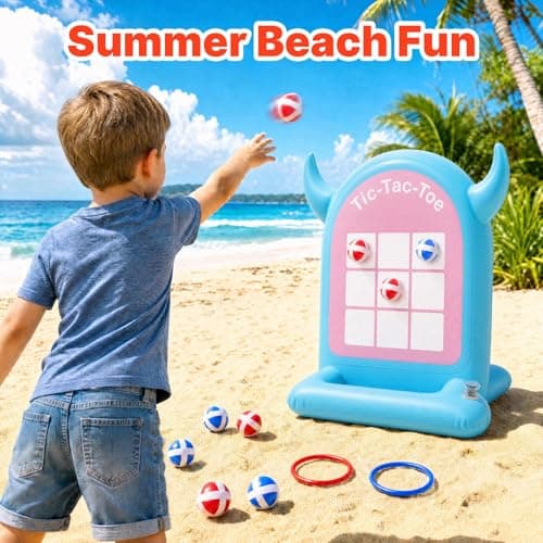 Pool Games Toys Set 3-in-1 Outdoor Water Toys with Throwing Balls & Ring Toss Inflatable Pool Toys for Kids Ages 4-8 Teens Adults Swimming Pool for Yard Beach Party Outdoor Games (Blue) - Thumbnail 6