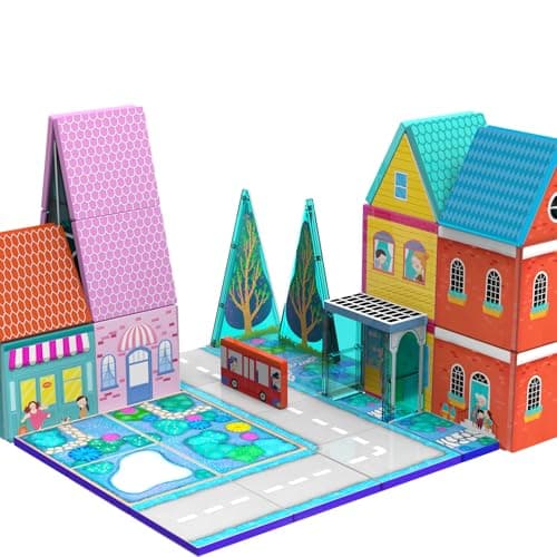 Magnetic Tiles for Kids, Fairytale Town Road Set, Magnetic Blocks Magnet Building Toys for 3-5 4-8 Years Old Boys Girls, Expansion Themed Magnet Educational STEM Creativity Toys 3+ Toddlers Xmas Gifts
