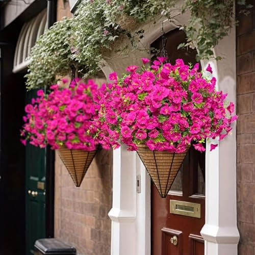 ICX 10pc Artificial Morning Glory Flowers for Outdoors,Silk Fake Flowers UV Resistant, Spring Flowers Artificial for Decoration,Outdoor Fake Plants for Door Porch Patio Planter Yard (Fuchsia - Thumbnail 5