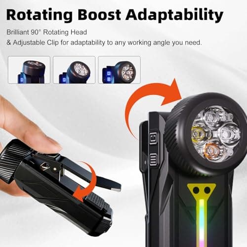 BESTRU Pro S EDC Flashlight Clip-on Light, 600 Lumens Type-C Rechargeable with White LED, UV and RGB, Magnetic Hands-Free Flash Lights for Work, Signaling, Inspection (Black) - Thumbnail 4
