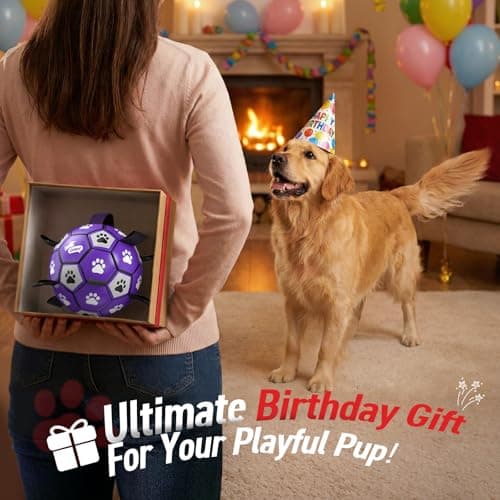 QDAN Dog Toys Soccer Ball with Straps - Dog Water Toy, Puppy Birthday Gifts, Durable Dog Balls for Small Medium Dogs （6 Inch） - Thumbnail 5
