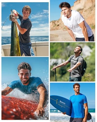 Men's UPF 50+ Swim Shirts, Sun Protection Short Sleeve Rash Guard, Quick Dry T-Shirt for Fishing and Surfing Black - Thumbnail 6